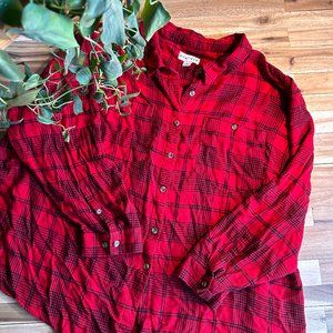 Soft Button-up Red Plaid Shirt